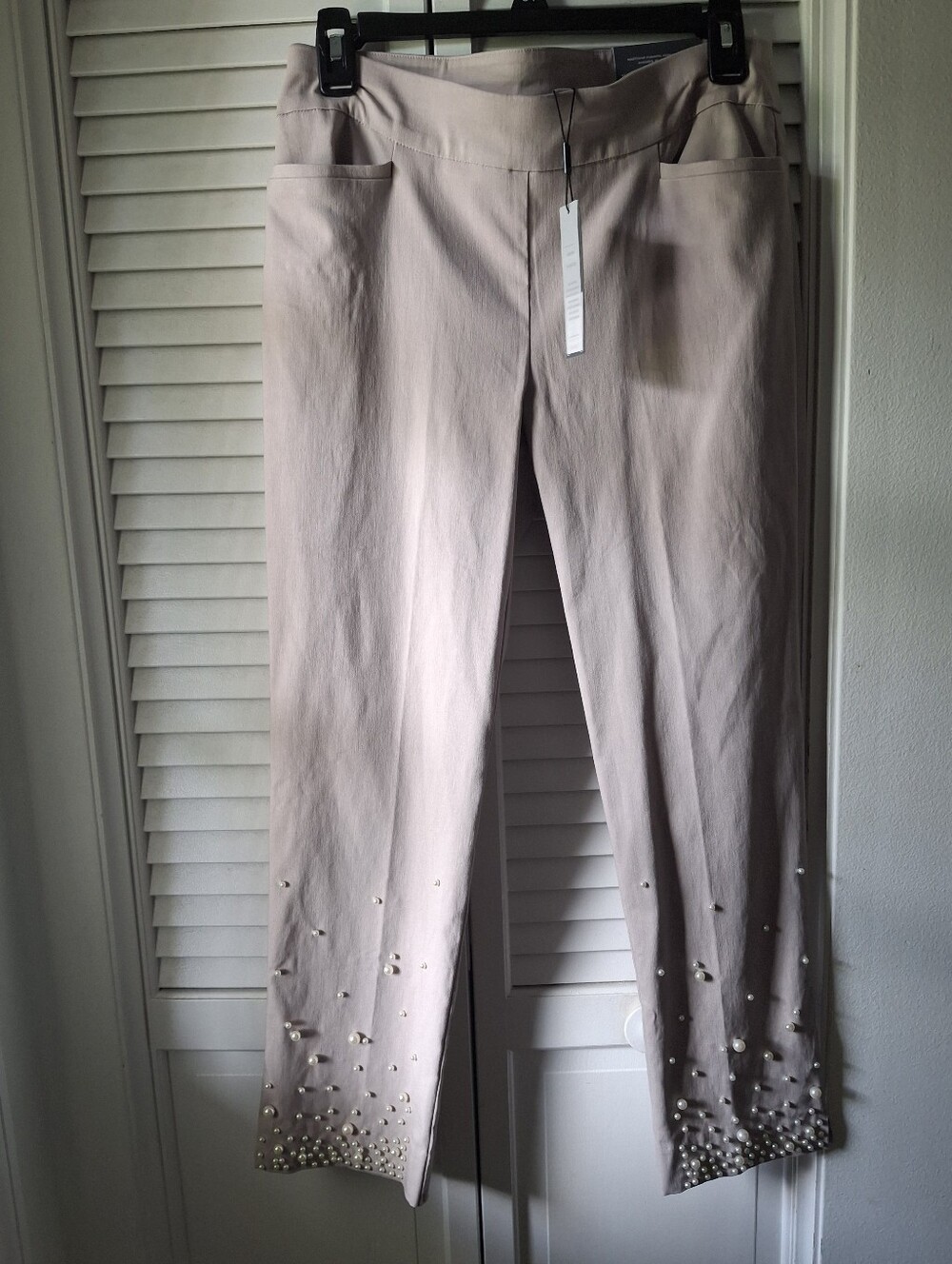 Chico's Straight-Leg Pearl-Hem Pants in Light Taupe